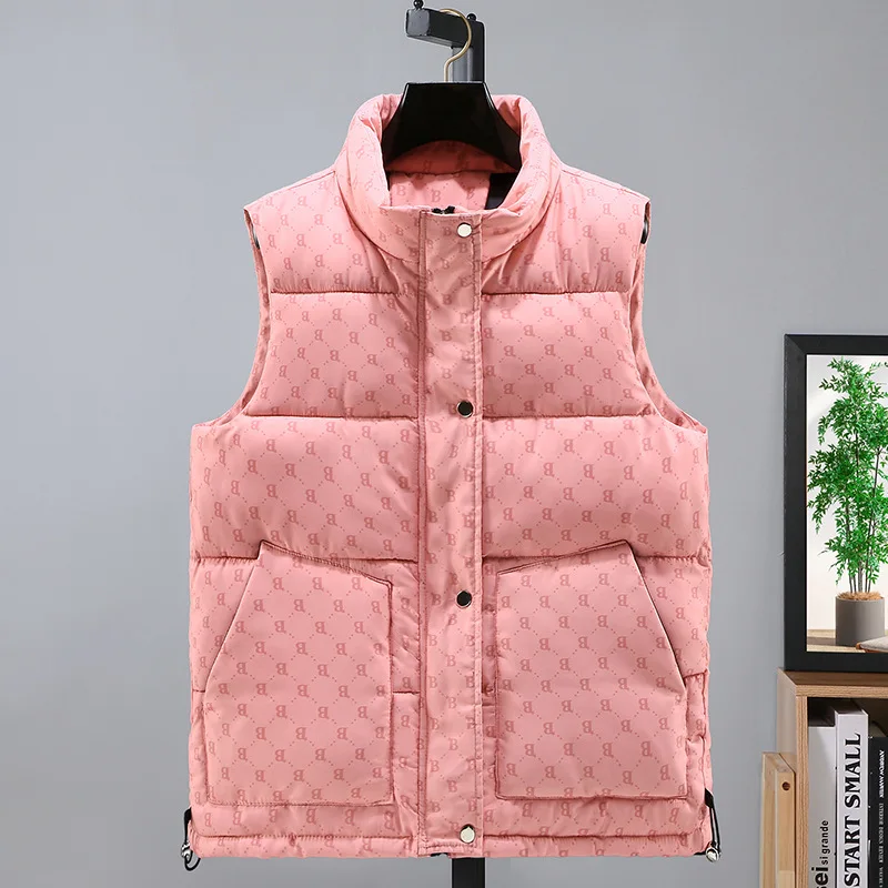 Letter Pattern Men\'s Down Vest Autumn Winter Sleeveless Coat Fashion Cotton-Padded Vest Jackets Men Warm  Waistcoats Clothing