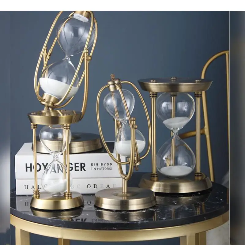 

Metallic Glass Time Hourglass Ornaments Brass Metal Rotatable Home Living Room Decorative Accessories Crafts Timer