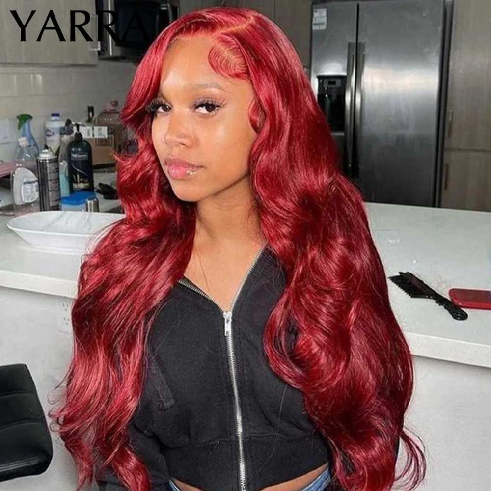 Glueless Red Colored 13x4 Lace Frontal Wigs For Women 180 Density Burgundy Body Wave Lace Front Human Hair Wig Brazilian Remy