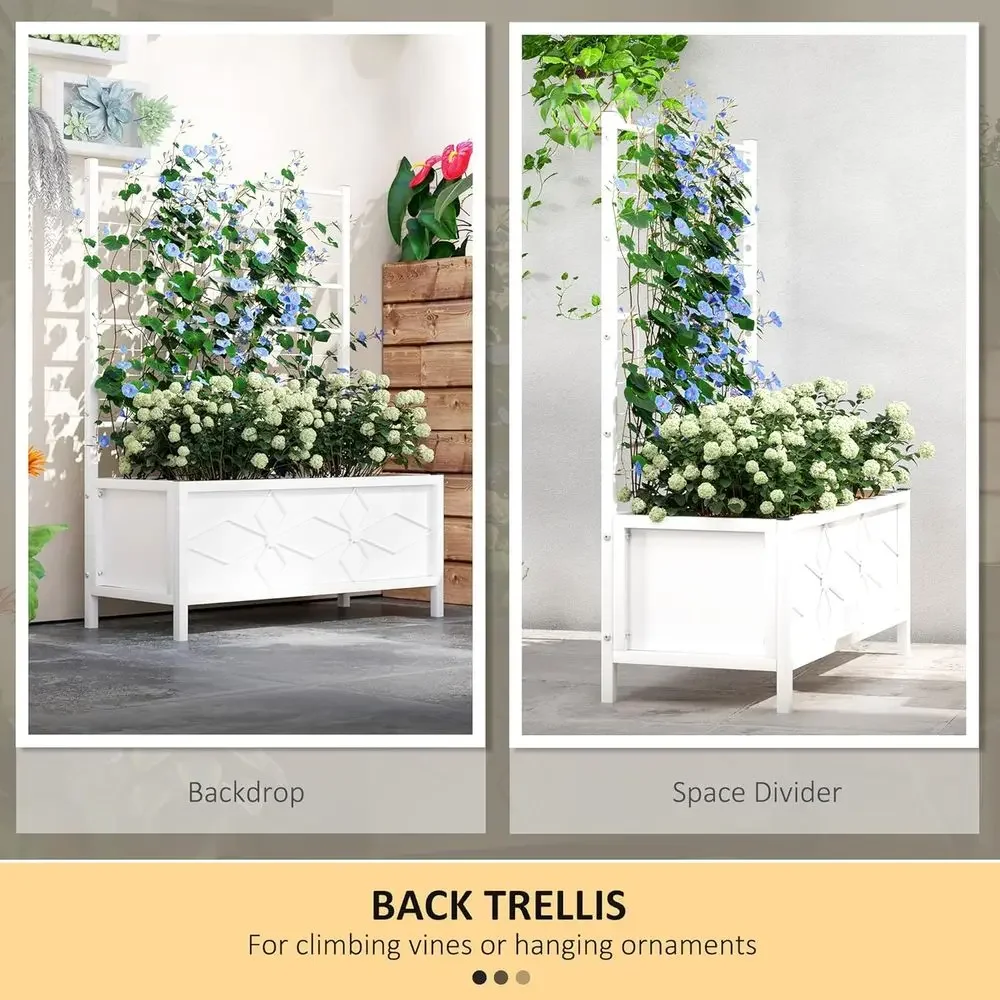Raised Garden Bed with Trellis, 35.4 x 15.7 x 47.2, White, Ideal for Outdoor Plants, Vegetables, Flowers, and Herbs