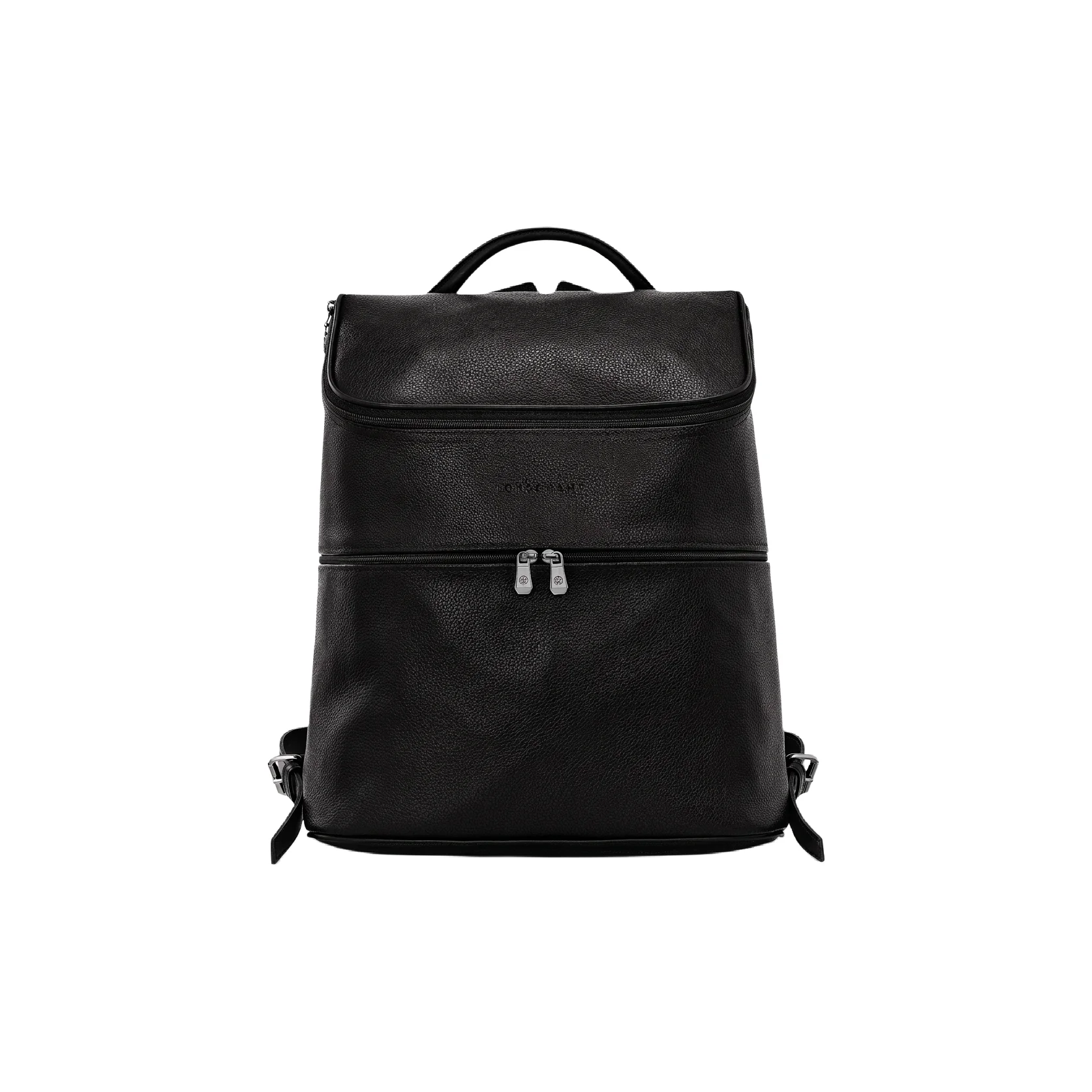 Genuine Leather Backpack - LONGCHAMP Le Foulonné กระเป๋าเป้หนังวัวขนาดกลางสำหรับผู้ชาย สีดำ 1617021047