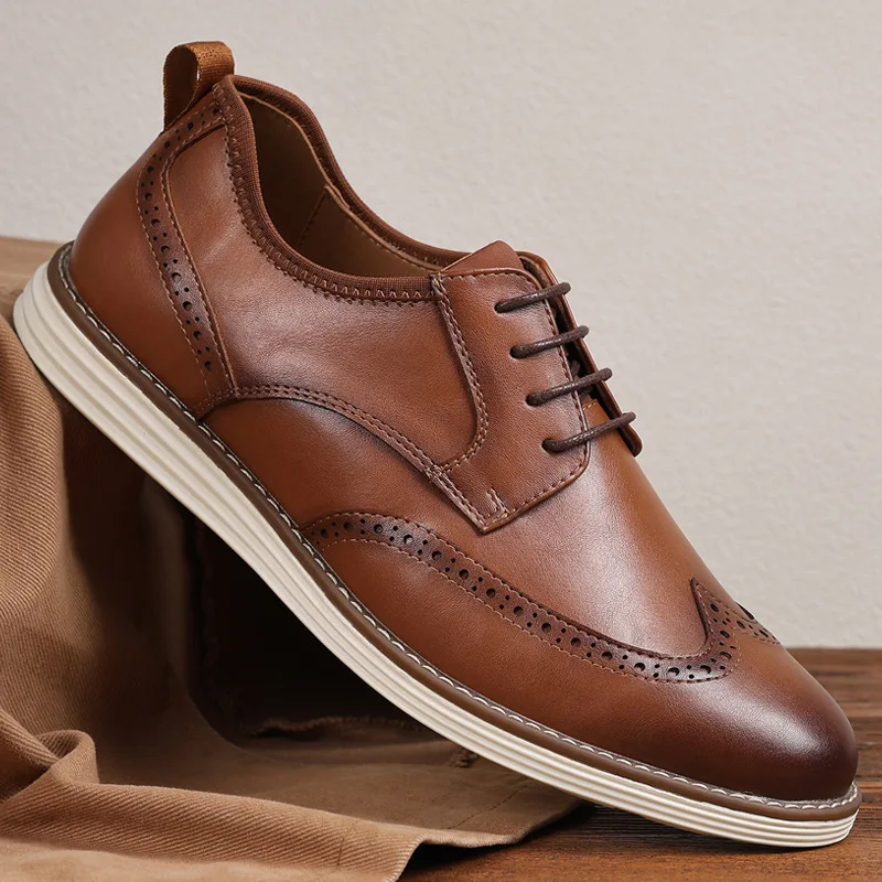 Men's Brogue Shoes Brown Black Leather Casual Business