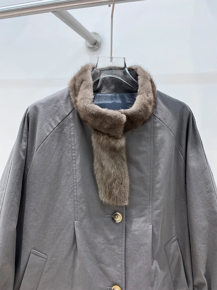 Mode hiver femmes doudoune d'oie naturel Muskrat col de fourrure épais manteau de luxe femme manteaux bouffant vêtements d'extérieur chauds