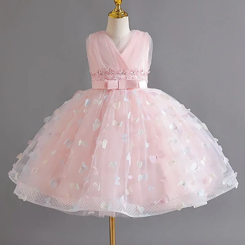 

Elegant Flowers Girl Dress Sleeveless Knee-length princess Party Dress for Christmas New Year custumes and wedding party