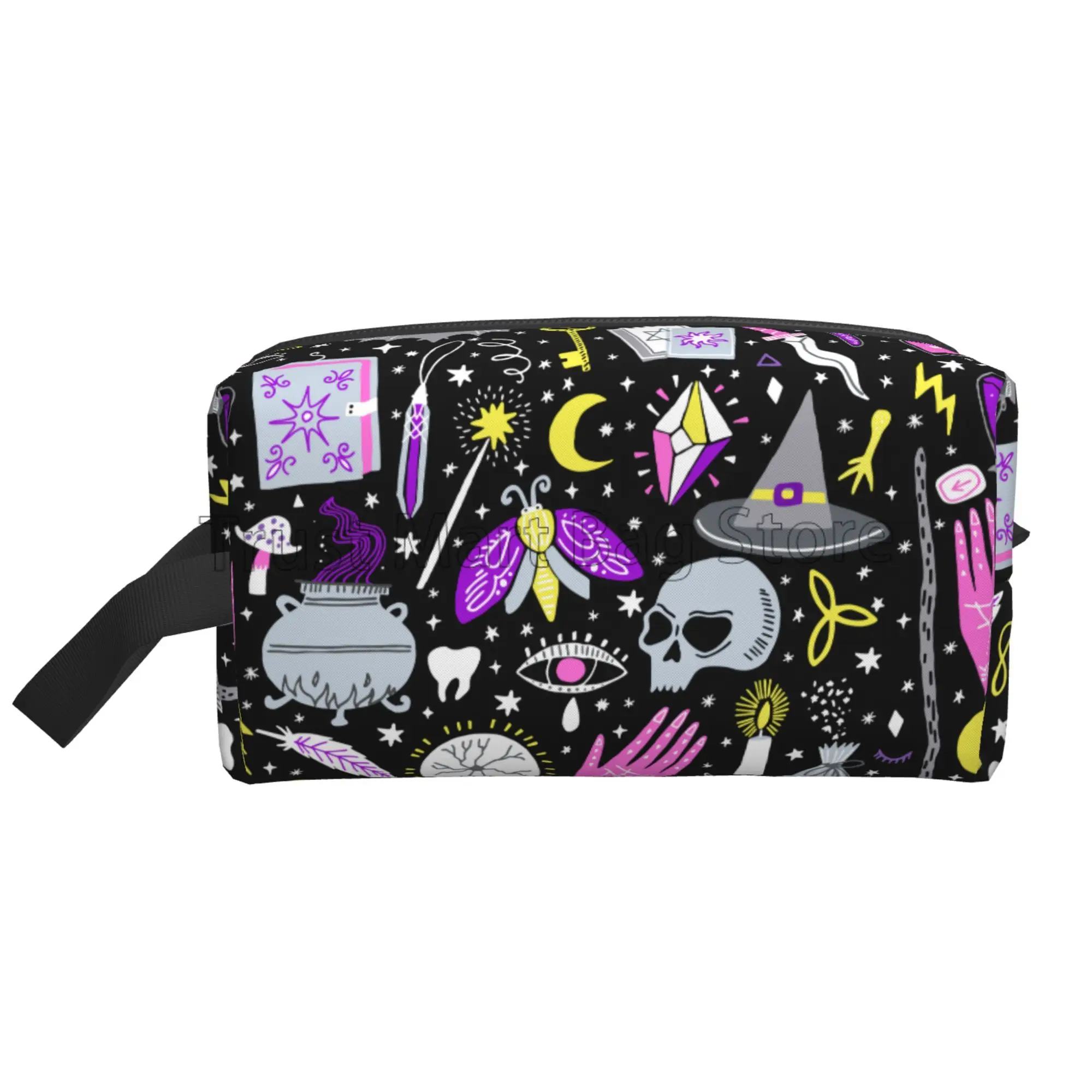 

Magic Witch Goth Gothic Witchy Skull Makeup Bag Organizer Large Cosmetic Bags Portable Travel Toiletry Bag Women Storage Pouch