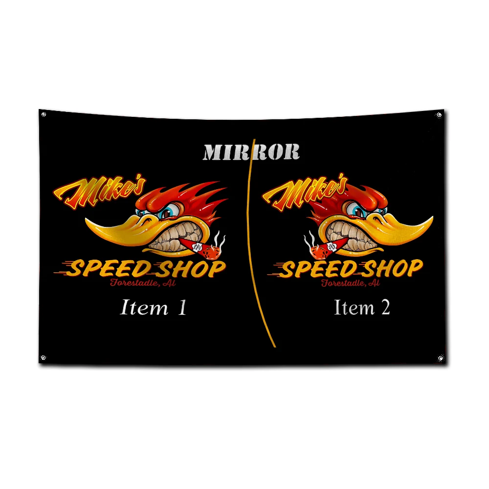 3x5 Ft Mr.Horsepower Clay  Mooneyes Flag Polyester Digital Printing Banner for Garage Wall Art Out Door Decoration With Brass