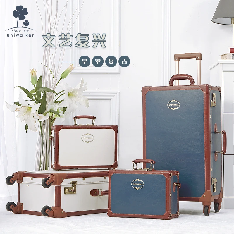 Royal retro luggage handmade suitcase women men trolley case universal wheel 20/22/24 inch boarding case leather suitcase