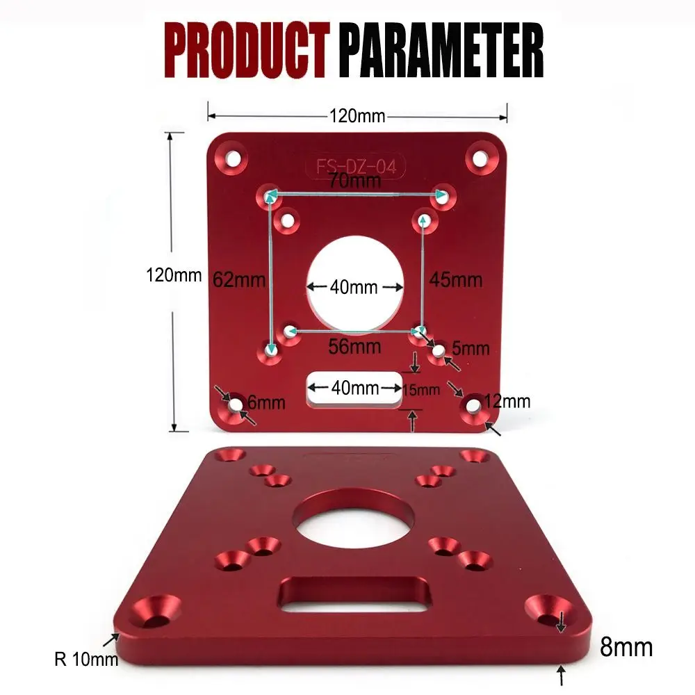 Universal Square Router Table Insert Plate Aluminium Easy Install Router Lift Flip Plate Red Trimming Machine Mini