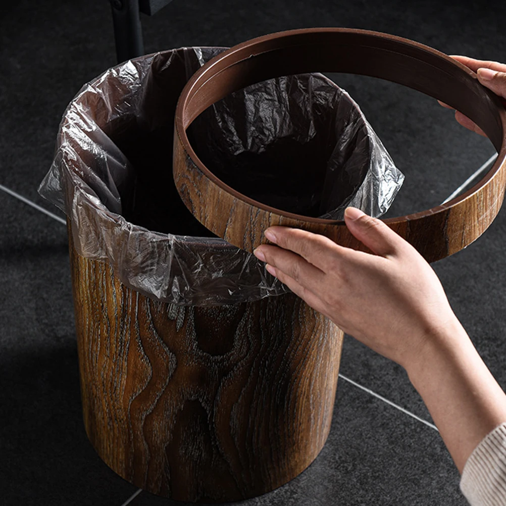 

1PC Elegant Wood Pattern Garbage Bin Versatile Kitchen Rubbish Container