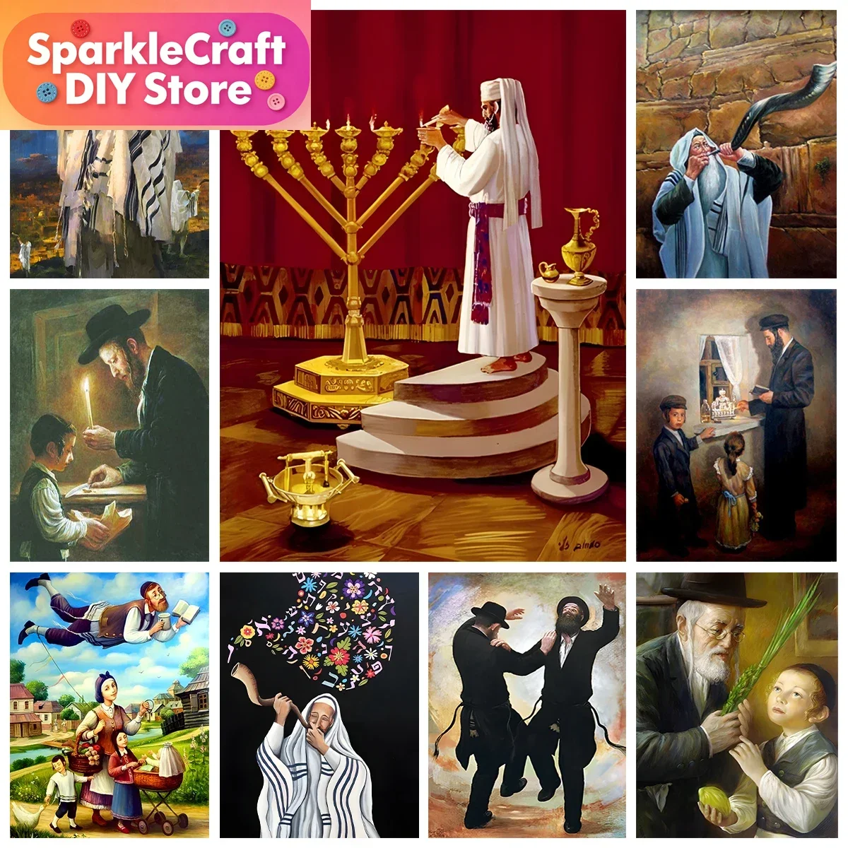 Kit de Pintura Diamante 5D Sem Moldura Estilo Judaico, Imagem de Arte Shofar, Mosaico, Pintura DIY, Bordado de Diamante, Decoração de Parede para Casa