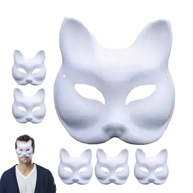 Cat Mask DIY Paintable Blank Mask White Masquerade Paper Mask Cat Face Animal Cosplay Mask Hand Painted Mask Party Supplies