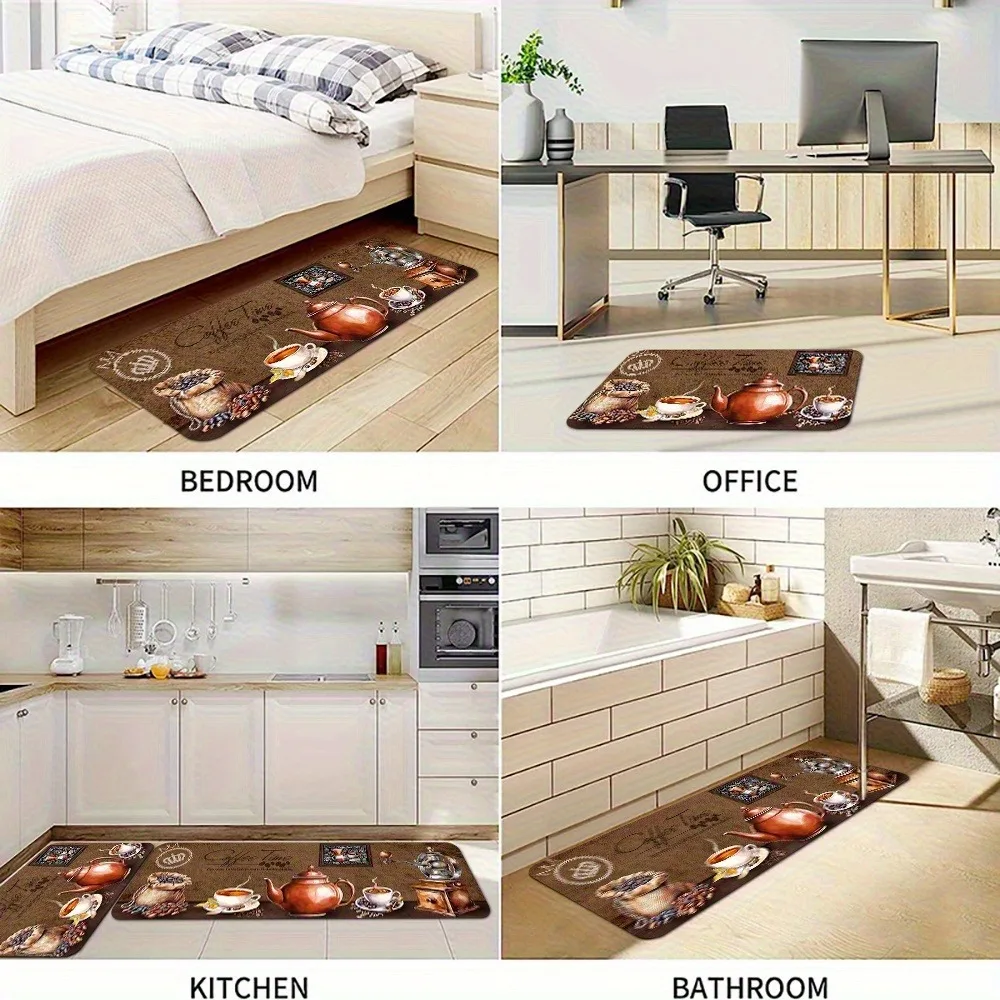 

1PC Coffee time Pattern Kitchen Rug Non-Slip Door Mats Pop design Bathroom Rug Bath Mat Carpet for Home Sink Laundry Decor