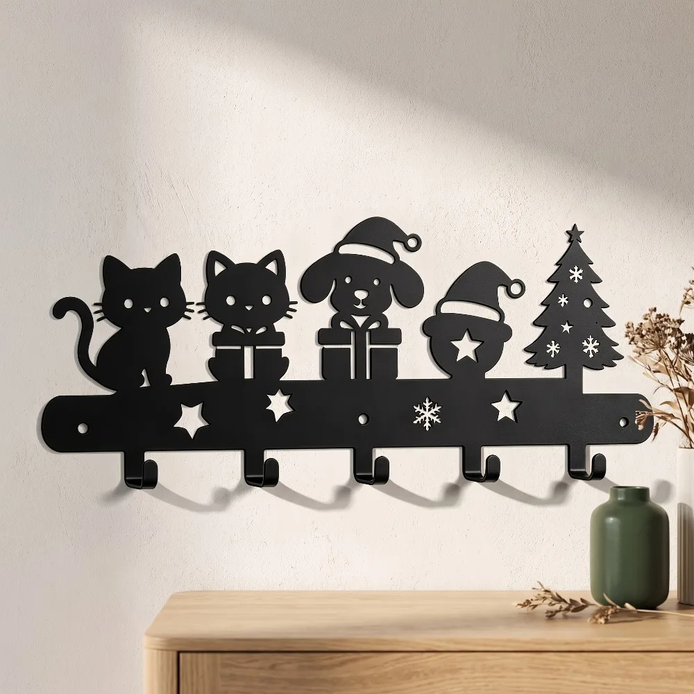 CIFBUY Pet Silhouette Metal Key Holder Iron Wall Mount Hook Rack for Entryway Home Hanging Keys Coats Hats Modern Decor Art