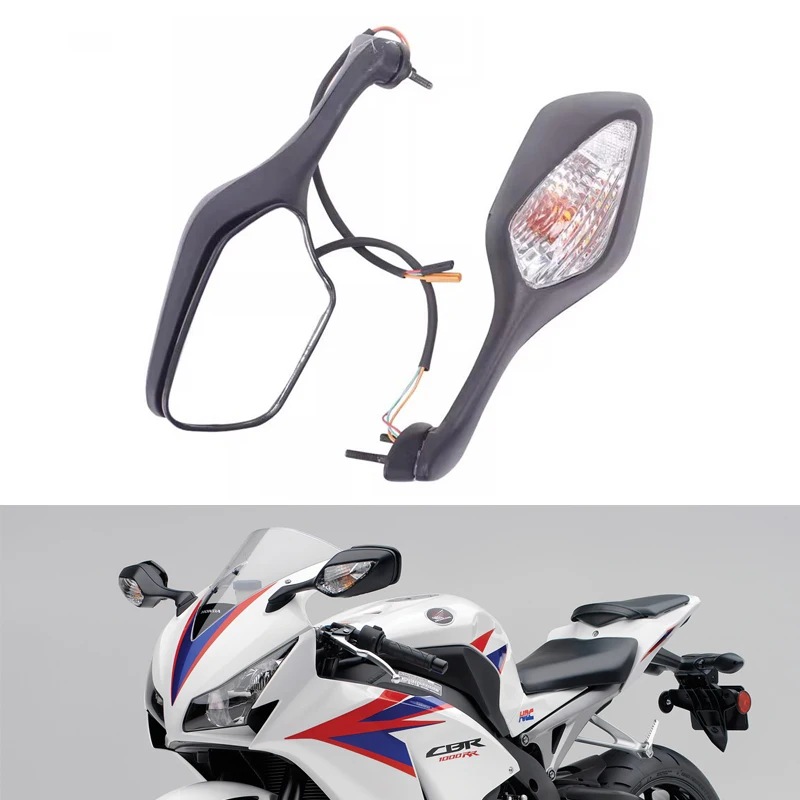 

1Pair Motorcycle Rearview LED Turn Signal Side Mirrors Black For Honda CBR1000RR CBR 1000RR 2008-2014 VFR1200 VFR 1200 2010-2012