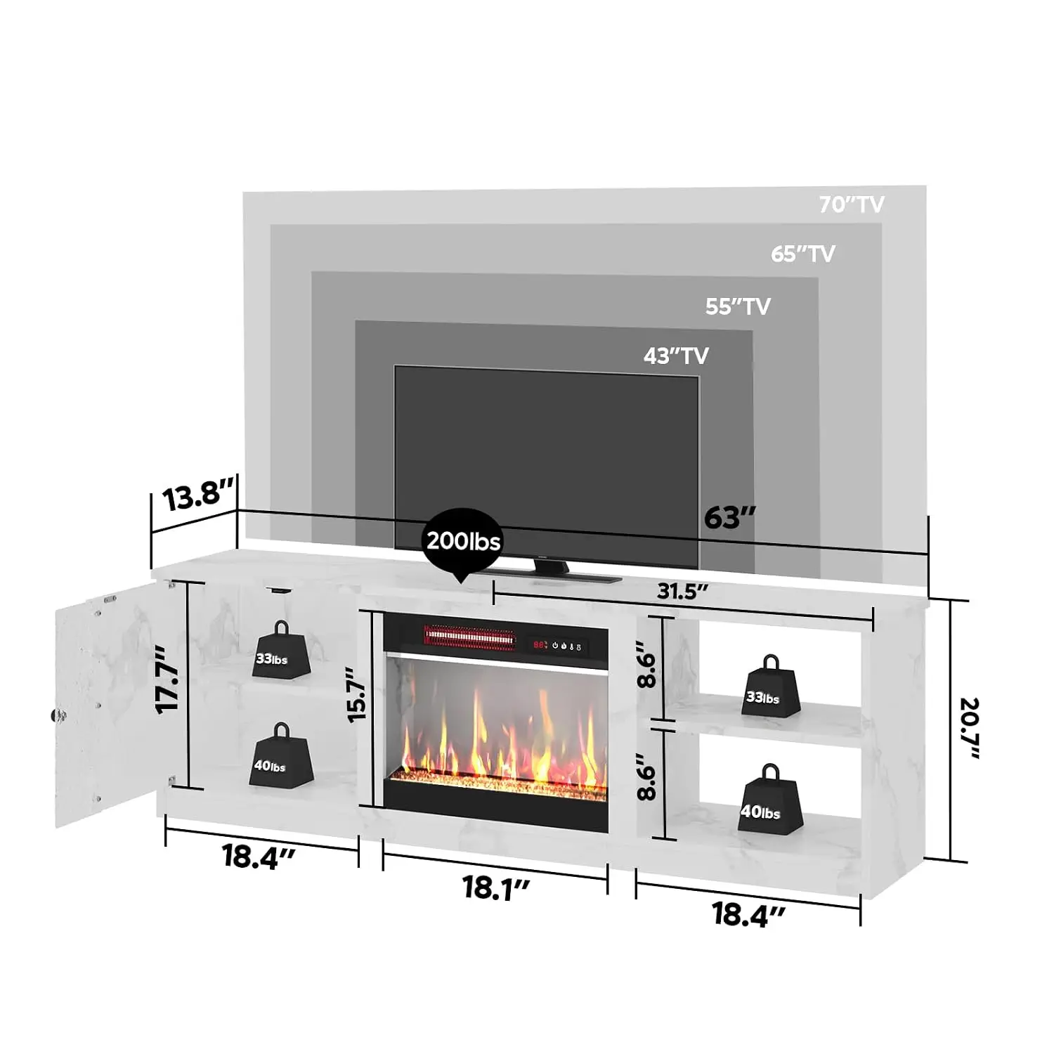 Electric Fireplace TV Stand 70