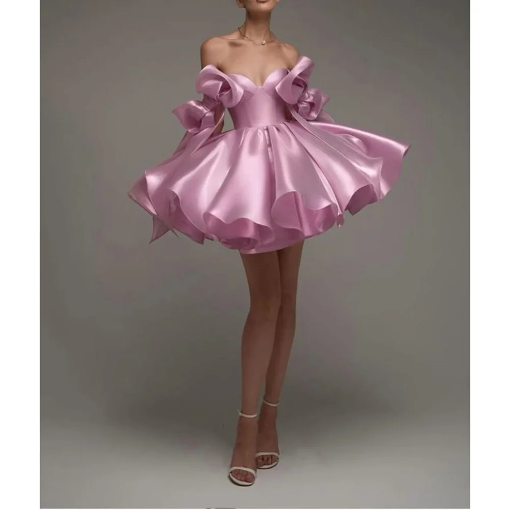 

Gorgeous Pink Off The Shoulder Bow Tie Design Mini Skirt Cocktail Dress Women Prom Gown Banquet Customized