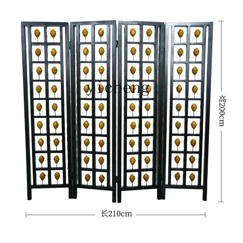

Solid Wood Subareas Screens Living Room Double-Sided Painted Mobile Accordion Partition Push-Pull Furniture