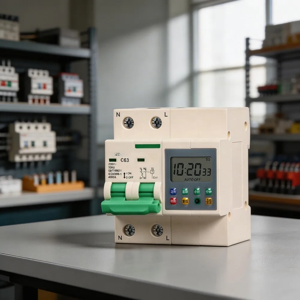 Mechanical Digital Countdown Switch Breaker 63A 2-Pole 220V for Water Pumps with Timing Range 2h to 99h DIN Rail Mount