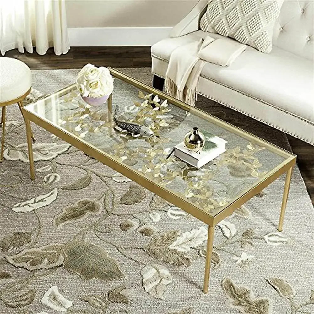 Antique Gold Rectangular Iron Glass Coffee Table Handcrafted Unique Variations 24