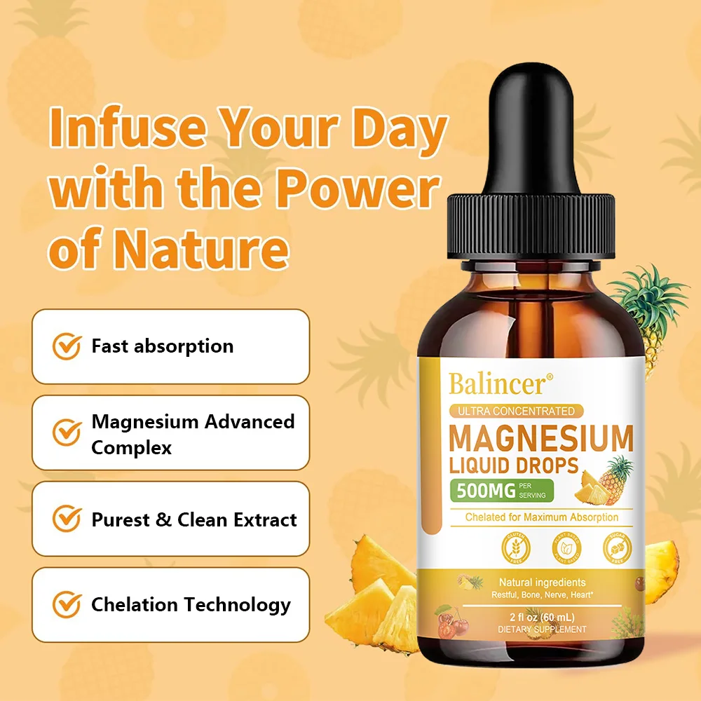 قطرات سائل المغنيسيوم - مجمع مغنيسيوم 5 في 1 عالي الامتصاص - للعظام والعضلات والأعصاب والطاقة - 2 أونصة سائلة