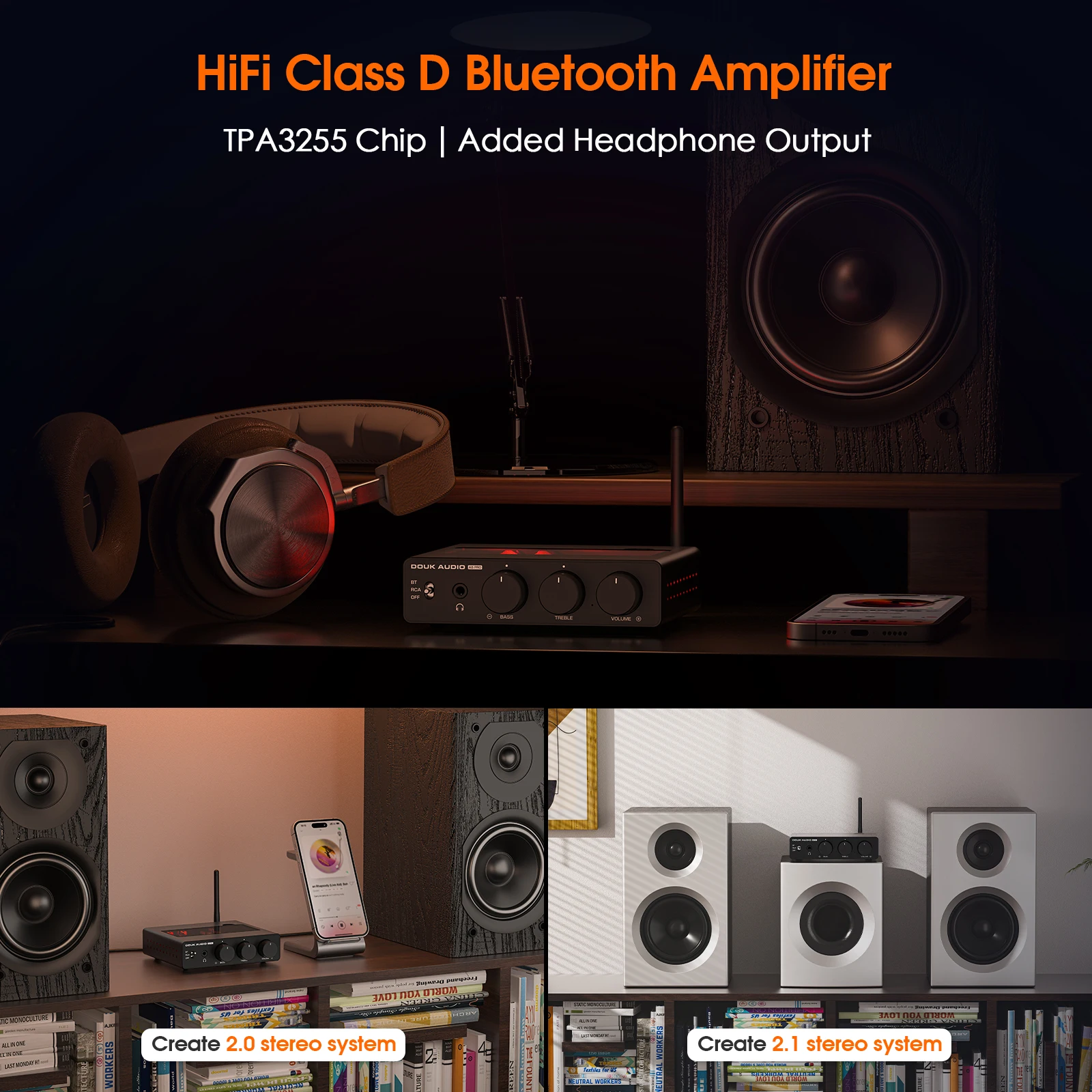 Nobsound A5 PRO TPA3255 Bluetooth 수신기 디지털 앰프 HiFi 클래스 D 앰프 스테레오 오디오 앰프