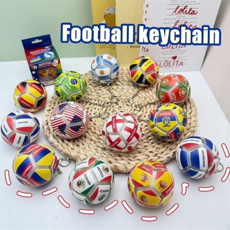 Mini Round Button Football Keychain Multi Flag Decompression Elastic Stress Relief Toy Portable Sports Fan Souvenir Anxiety Gift