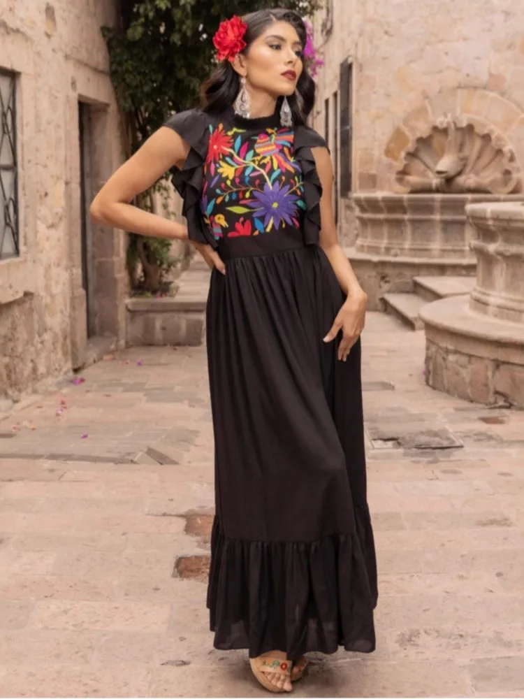 Women Embroidery Pin Up Party Long Maxi Dress 2026 Retro Robe 60s 50s Vintage Rockabilly 1960s 1950s Swing Dress Vestidos