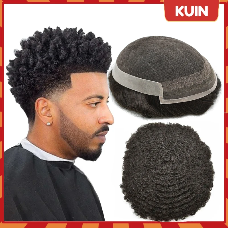 

OCT Afro Curly Men Toupee Lace PU Base 0.06-0.08mm Men Wig 100% Human Hairpiece Remy Hair Replacement Male Capillary System Unit