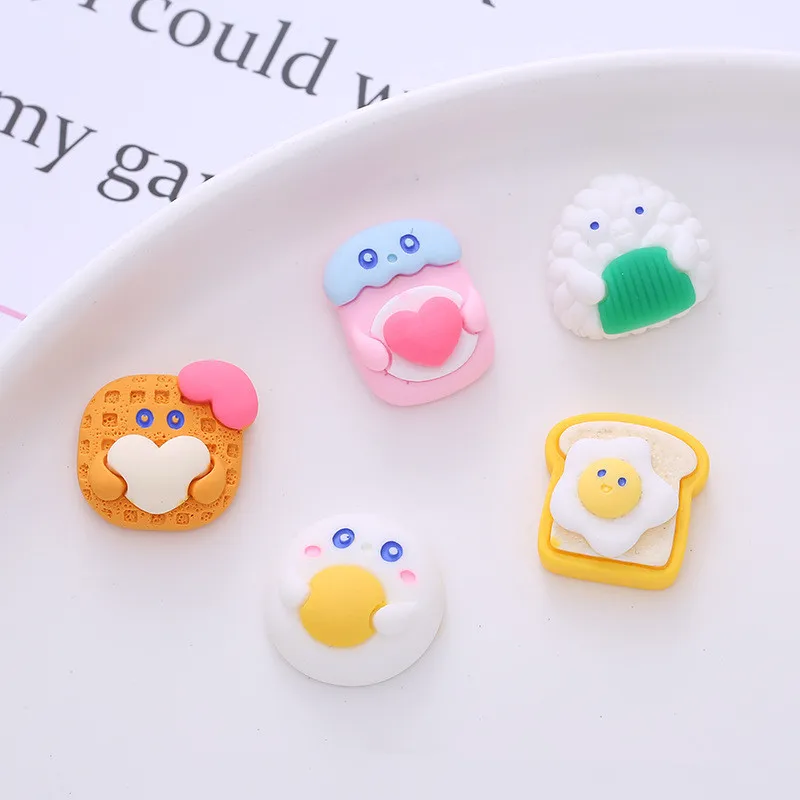 10Pcs Kawaii Cartoon Rice Ball Food Resin DIY Shoes Hat Icebox Barrette Mobile Phone Case Scrapbook Cream Glue Flat Back Resin