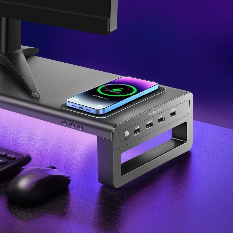 Metal Monitor Riser, Laptop Screen Stand, Multifunctional USB, Wireless