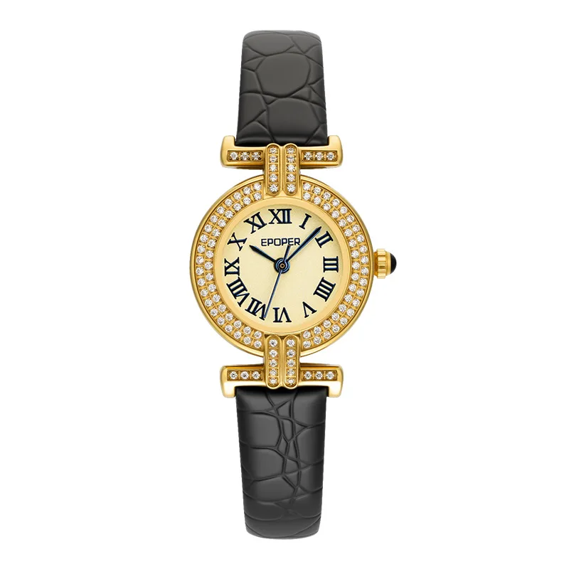 

Женские часы из воловьей кожи, универсальные высококачественные водонепроницаемые кварцевые часы, инкрустированные бриллиантами