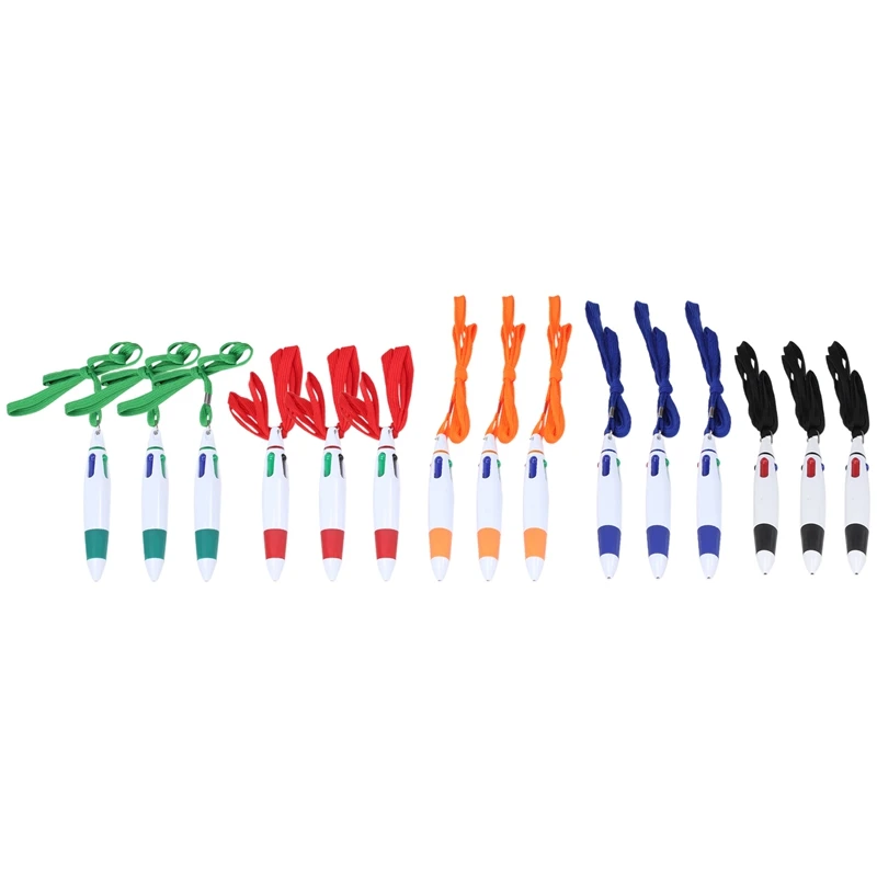 

15 Pcs Retractable Pens On Lanyard Neck Pens In A Rope Shuttle Pen 4 Color Ink Ballpoint Pen With Chain For School Home