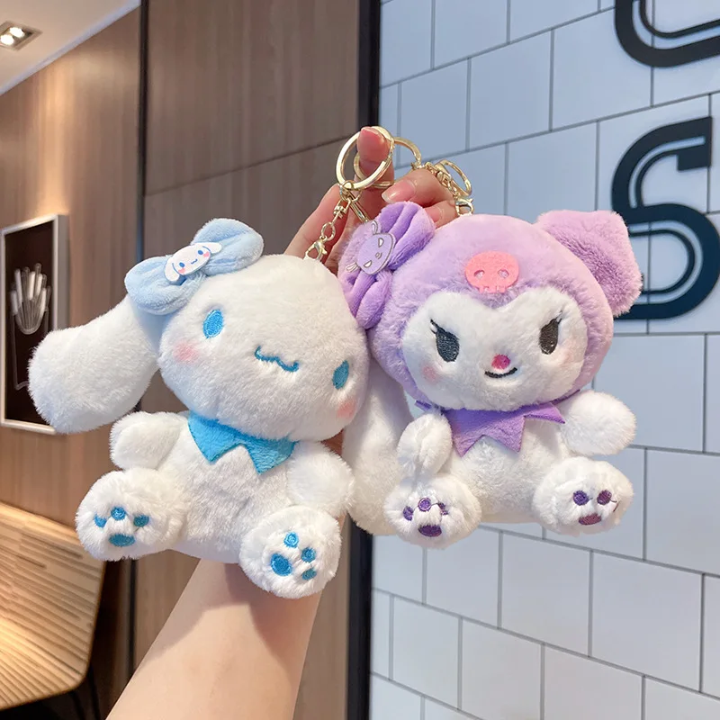 Kawali Sanrio Plush Keychain Hello Kitty Plush Toys Kuromi My Melody Stuffed Doll Cinnamoroll Bag Pendant Girl Christmas Gift