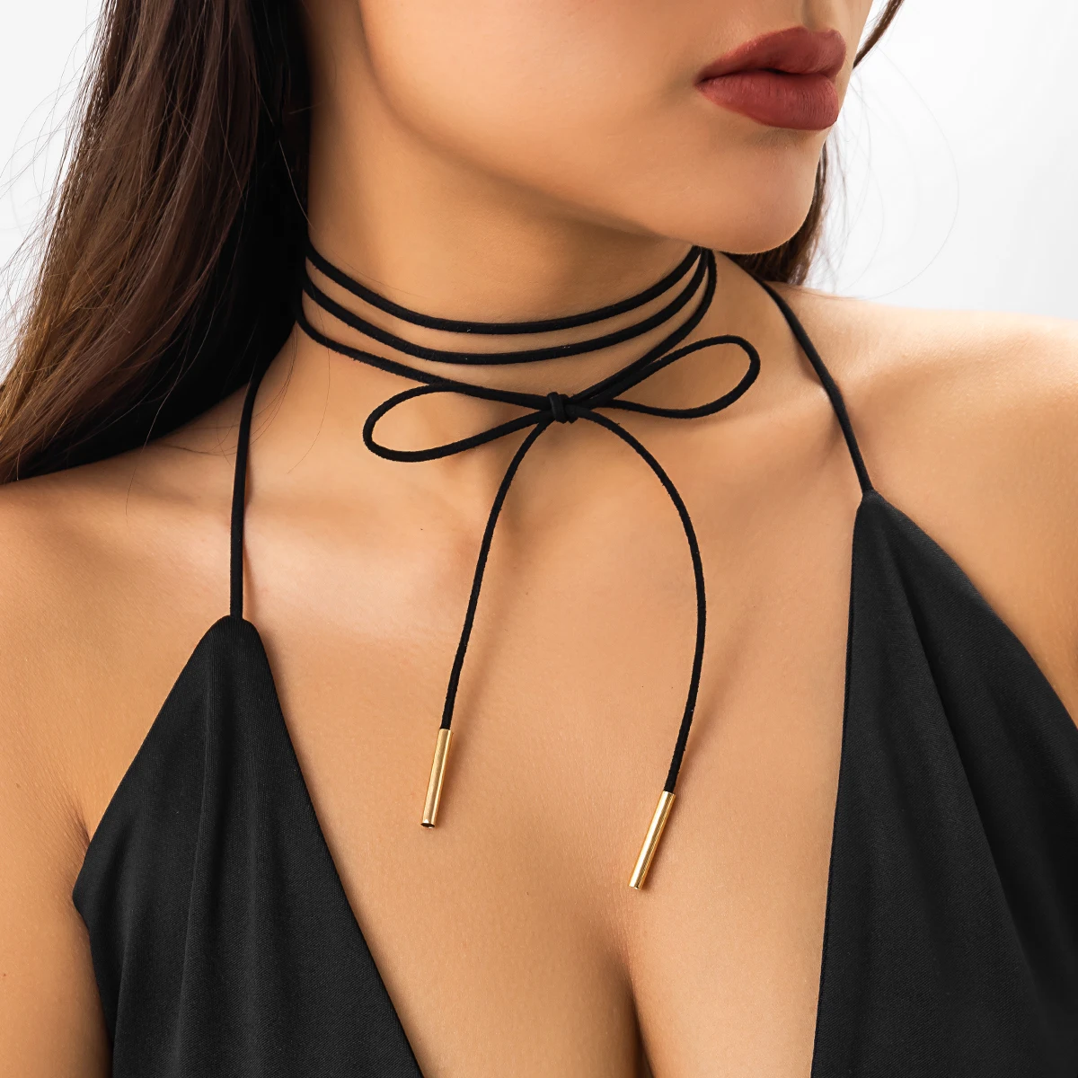 Simple Long Rope Chains Choker Necklaces for Women Trendy Elegant Ladies Lace Up Collar 2024 Fashion Jewelry Accessories on Neck