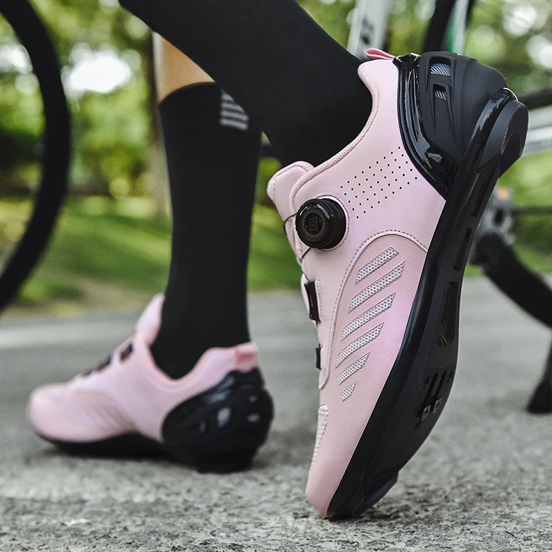 Speed Cycling Sneaker Men's Road Cycling Shoes Cleat Shoes Spd Cycling Flat Pedal Shoes Man Bike Outdoor Footwear pink 36-47