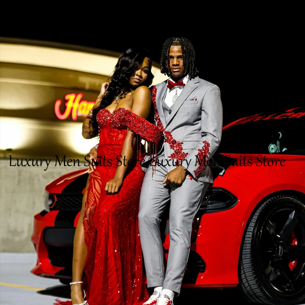 

Casual Crystal Men Suits 2 Pieces Applique Tuxedos Groom Wedding Customized Shawl Collar Blazer Pants Sets roupas masculinas