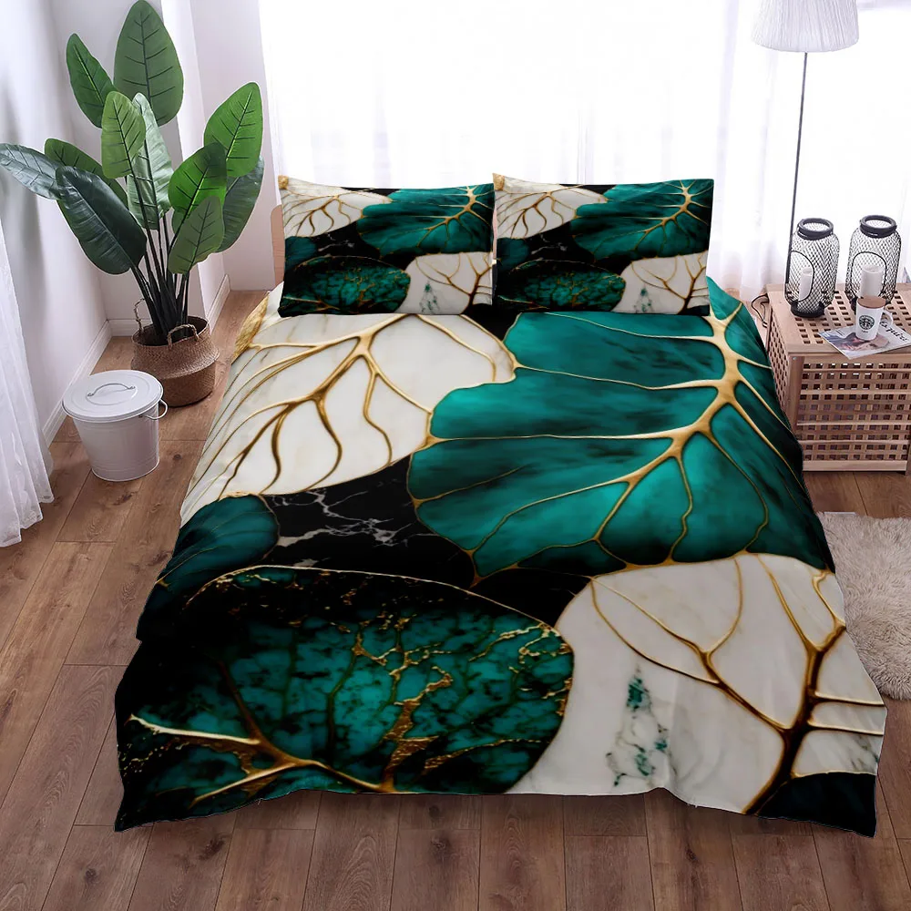 

Fluid Leaves Duvet Cover Set King Queen Double Full Twin Single Size Bed Linen Set