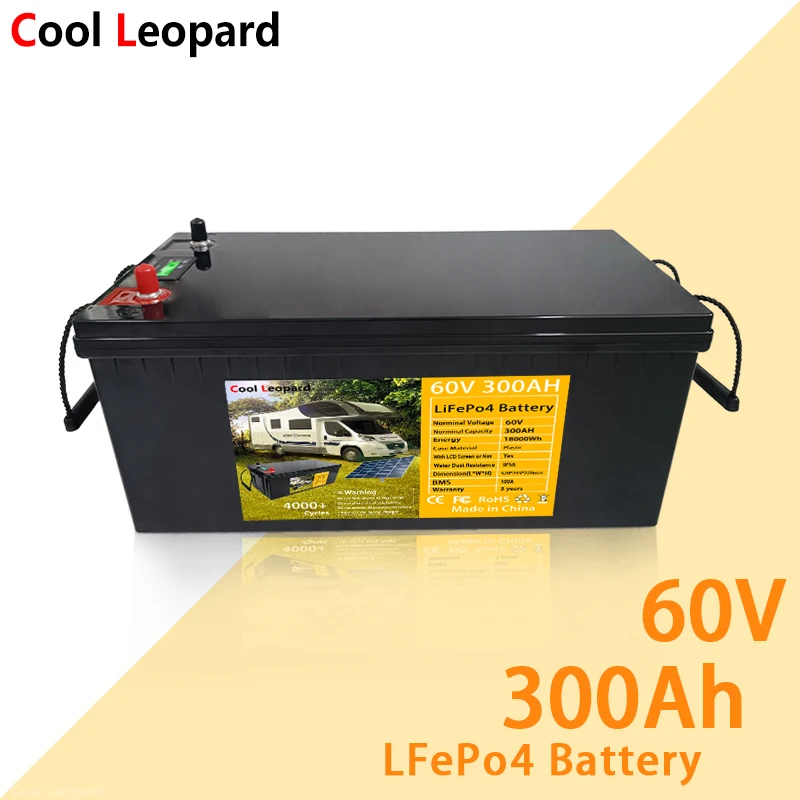 

60V 300AH LiFePO4 Battery Pack 1280WH 2560Wh Built-in BMS12.8V Lithium Power Battery 6000 Cycles RV Camper Off-Grid Solar Energy