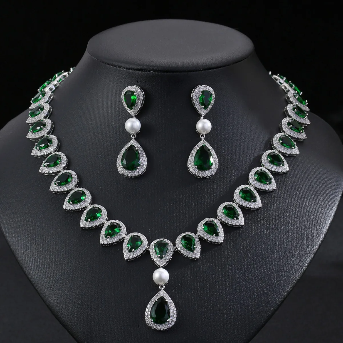 عبر الحدود الأوروبية والأمريكية الزركون قلادة القرط مجموعة، الراقية فستان الزفاف الزفاف، مجوهرات مأدبة، مجوهرات اللؤلؤ fo #3