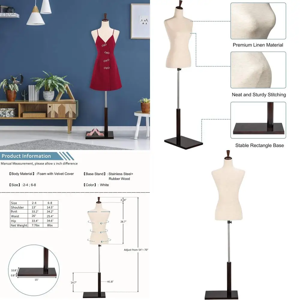 

Регулируемый деревянный манекен-стойка для дизайна одежды, женский, с возможностью крепления булавок (белый, размер 2-4)