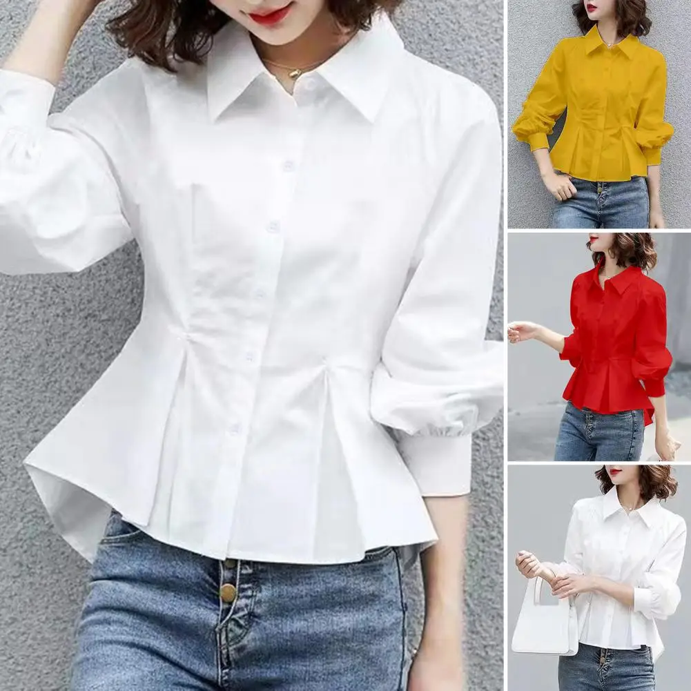 Chic Office Blouse OL Style Match Pants Buttons Commute Women Office Shirt