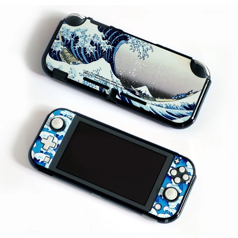 for Nintendo Switch Lite Protective Shell, Full Cover Upper and Lower Cover Painted Shell SX-117 Ukiyo-E Sea Waves