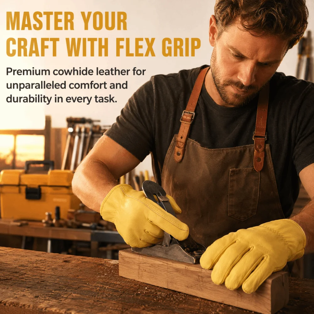 Flex Grip Leather Work Gloves Stretchable Wrist Insulated Welding Protection Gloves Soft Wear-Resistant Safety Work Gloves