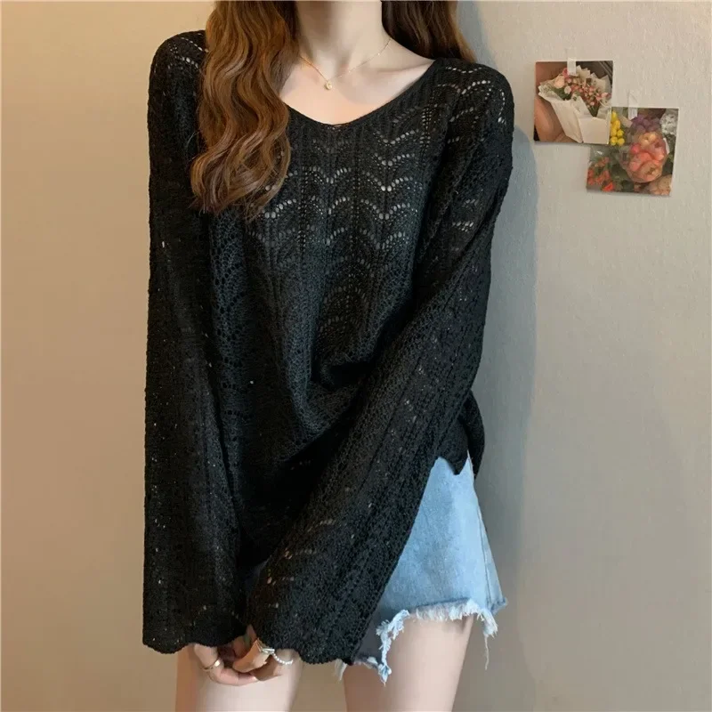 

Pullovers Women Spring Hollow Out V-neck Leisure Design Clothing Sweater All-match 5 Colors Aesthetic Tender New Arrival Ulzzang