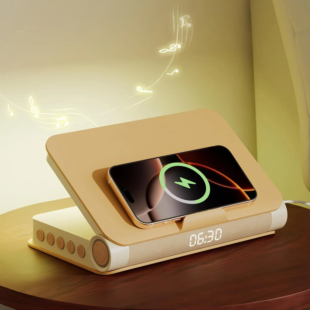 Alarm Clocks Book Lamp Sunrise Wake Up Light 16-Level Loud Volume For Adults For Heavy Sleepers Wireless Snooze
