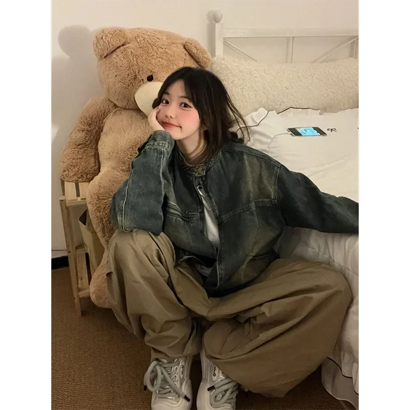 سترة نسائية كلاسيكية من قماش الدنيم Y2K ملابس خروج كبيرة الحجم معطف جينز Bf Harajuku ملابس خارجية فضفاضة غير رسمية لربيع الخريف