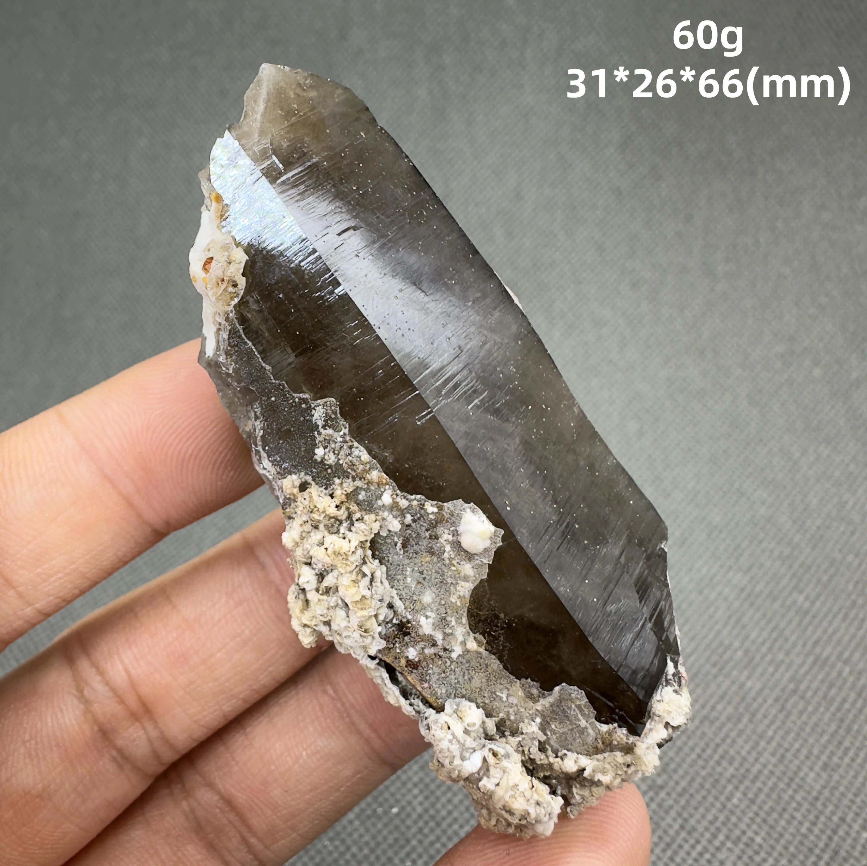 

Natural florescent Hyalite and Smoked crystal symbiosis mineral specimen + healing quartz crystals and stones rock gemstone