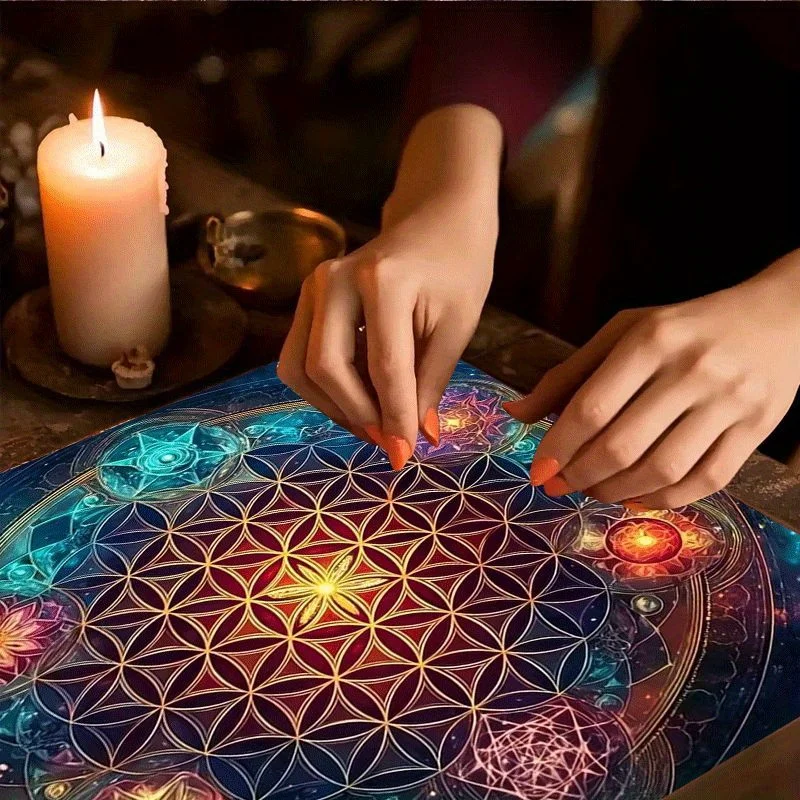 1 Piece of Mysterious Geometric Cosmic Flower Tarot Card Tablecloth, Altar Cloth for Divination and Prophecy Card Games, Party Supplies and Events, Tarot Card Mat |   Magic Themed Decorations | Mysterious Home Decor | Decorative Altar Cloth