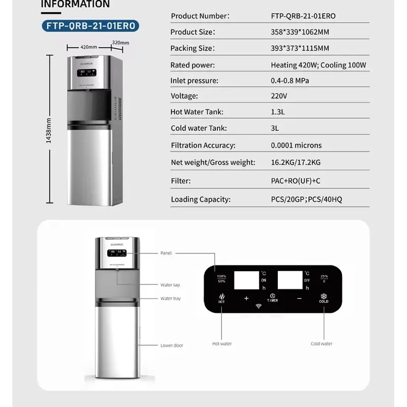 RO Water Dispenser 3 Stage ABS for Home Kitchen Drinking Water Filtration and Tap Water Treatment Household