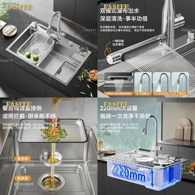 For Dishwasher Replacement Oversized Single Slot 304 Stainless Steel Kitchen Sink Vegetable Basin Durable Modern Home Use